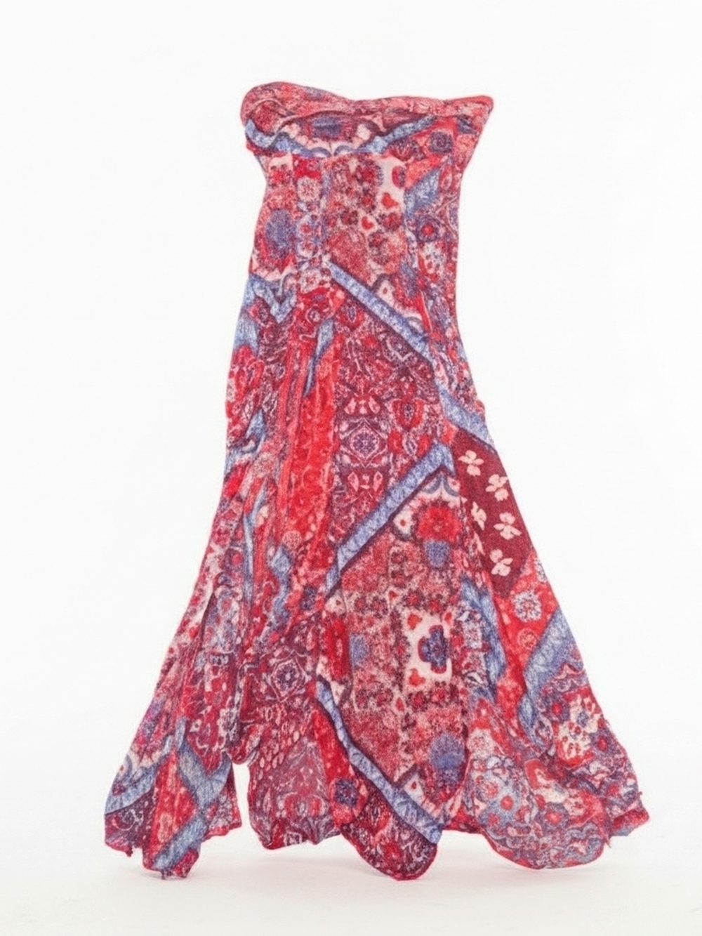 Free People Boho Vibrant Red & Blue Mesh Top  Flowy Flyaway Panels Womans Size S